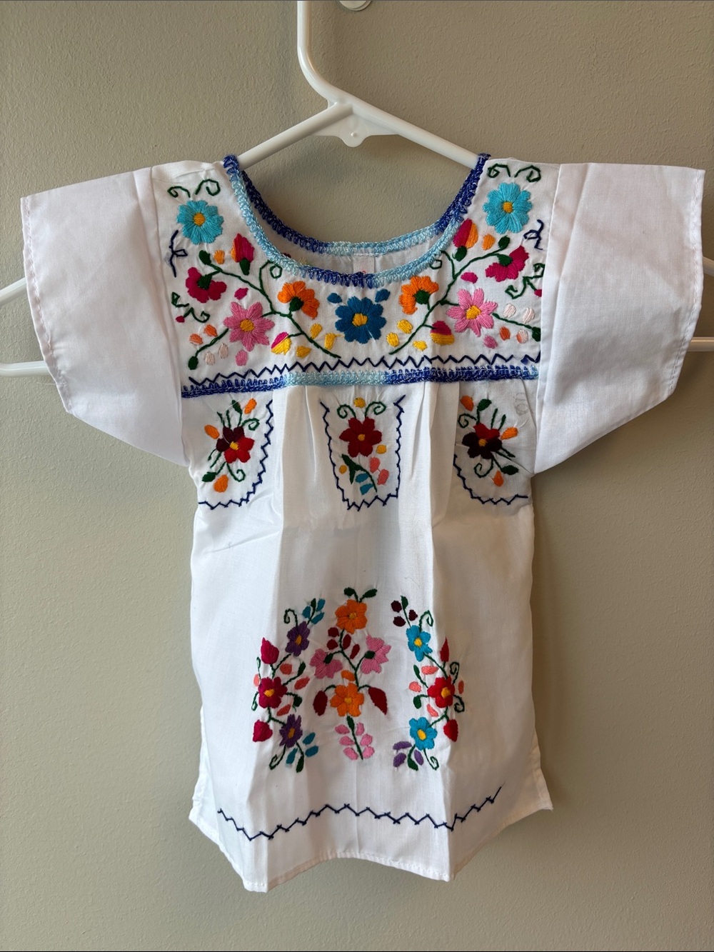 White Mexican Embroidered Floral Blouse Child's Size